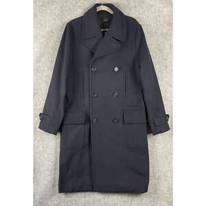 Quince Italian Wool Double Breasted Officer Topcoat Mens Medium Blue Cadet NWT